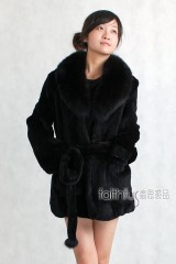 Sheared Rabbit Fur Jacket with Fox Fur collar