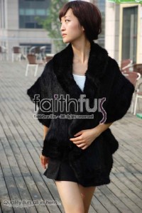 Waved Mink Fur Knitted Shawl