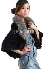 Sheared Rabbit fur Jacket with Silver Fox fur collar