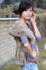 Rabbit Fur Knitted Vest with Racoon Fur trimed