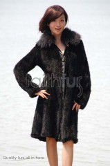 3/4 Length Knitted Mink Fur Long Overcoat