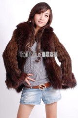 Mink Fur Knitted Jacket with Racoon fur trimmed