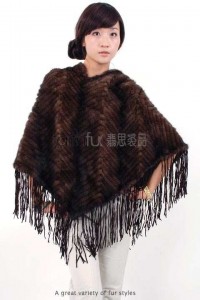 Hooded Mink Fur Knitted Cape