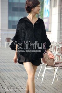 Hooded Mink Fur Knitted Cape