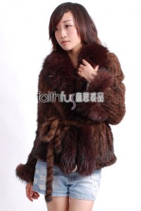 Mink Fur Knitted Jacket with Racoon fur trimmed