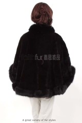 Rex Rabbit Fur Cape with Fox Fur trimmed