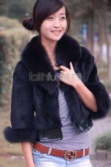 Sheared Rabbit Fur Jacket with Fox Fur Collar