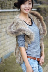 Rabbit Fur Knitted Vest with Racoon Fur trimed