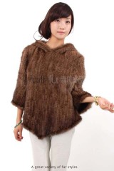 Hooded Mink Fur Knitted Cape