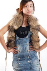 Racoon Fur Vest with Kid Lamb and Sheep skin