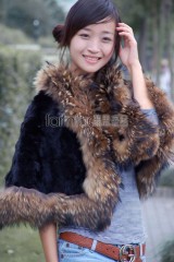 Rex Rabbit Fur Cape with Racoon Fur trimmed