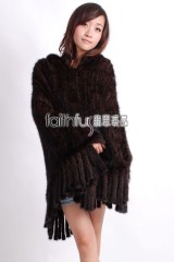 Hooded Mink Fur Knitted Cape