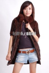 Mink Fur and Rabbit Fur Blended Kintted Vest with Fox fur collar