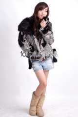 Rabbit Fur Knitted Jacket with Fox Fur collar