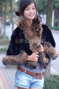 Rex Rabbit Fur Cape with Racoon Fur trimmed