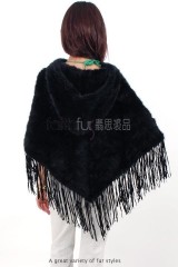 Hooded Mink Fur Knitted Cape