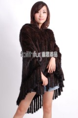 Hooded Mink Fur Knitted Cape