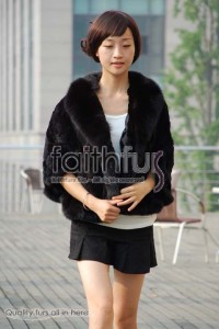 Rex Rabbit Fur Cape with Fox Fur trimmed