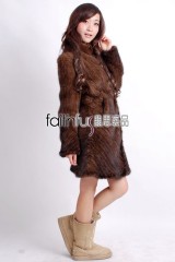 3/4 Length Knitted Mink Fur Long Overcoat