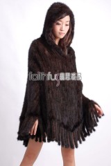 Hooded Mink Fur Knitted Cape