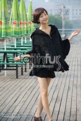 Hooded Mink Fur Knitted Cape