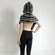 Hooded Rabbit Fur Knitted Cape/Shawl