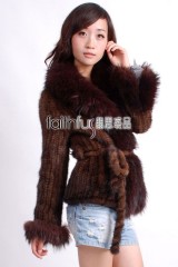 Mink Fur Knitted Jacket with Racoon fur trimmed