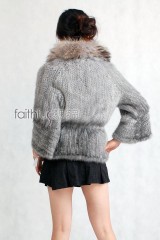 Sapphire Mink Fur Knitted Jacket with Racoon fur collar