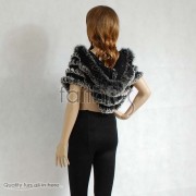 Hooded Rabbit Fur Knitted Cape/Shawl