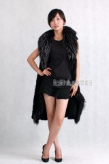 Mink Fur Knitted Long Vest/Waistcoat with Racoon Fur trimmed