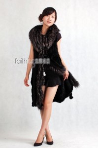 Mink Fur Knitted Long Vest/Waistcoat with Racoon Fur trimmed