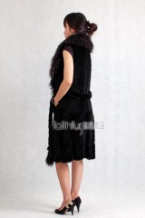 Mink Fur Knitted Long Vest/Waistcoat with Racoon Fur trimmed