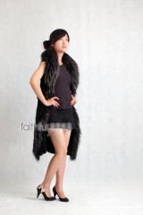 Mink Fur Knitted Long Vest/Waistcoat with Racoon Fur trimmed