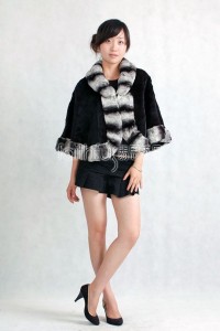 Sheared Rabbit Fur Cape with Chinchilla Fur trimmed