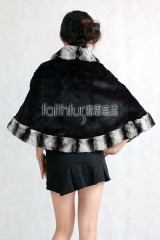 Sheared Rabbit Fur Cape with Chinchilla Fur trimmed