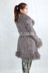 Rabbit Fur Knitted Jacket with Tibet Sheep Fur trimmed