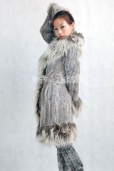 Rabbit Fur Knitted Jacket with Tibet Sheep Fur trimmed