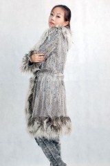 Rabbit Fur Knitted Jacket with Tibet Sheep Fur trimmed