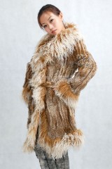 Rabbit Fur Knitted Jacket with Tibet Sheep Fur trimmed