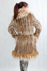 Rabbit Fur Knitted Jacket with Tibet Sheep Fur trimmed