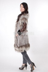 Long Rabbit Fur Knitted Vest with Tibet Sheep Fur trimmed