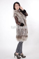 Long Rabbit Fur Knitted Vest with Tibet Sheep Fur trimmed