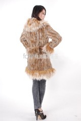 Rabbit Fur Knitted Jacket with Tibet Sheep Fur trimmed