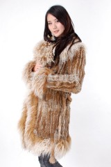 Rabbit Fur Knitted Jacket with Tibet Sheep Fur trimmed