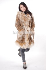 Rabbit Fur Knitted Jacket with Tibet Sheep Fur trimmed