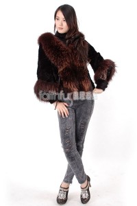 Rex Rabbit Fur Cape with Racoon Fur trimmed