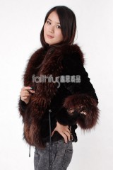 Rex Rabbit Fur Cape with Racoon Fur trimmed