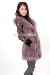 Hooded Rabbit Fur Knitted Vest with Racoon Fur trimmed