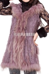 Hooded Rabbit Fur Knitted Vest with Racoon Fur trimmed