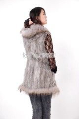 Hooded Rabbit Fur Knitted Vest with Racoon Fur trimmed